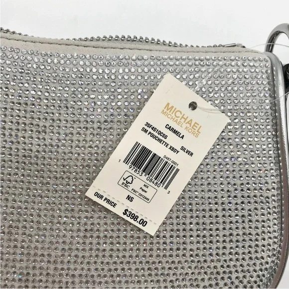Michael Kors Silver Leather Carmela Small Pouchette Crossbody Bag - Picture 8 of 8